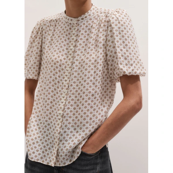 ME+EM ME+EM Feminine Sleeve Blouse in Light Cream Multi - Tops - Intelligent British Fashion at Coveti
