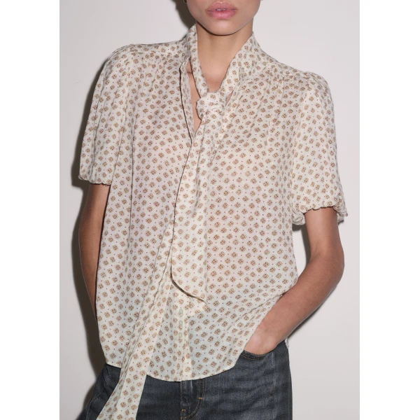 ME+EM ME+EM Feminine Sleeve Blouse in Light Cream Multi - Tops - Intelligent British Fashion at Coveti