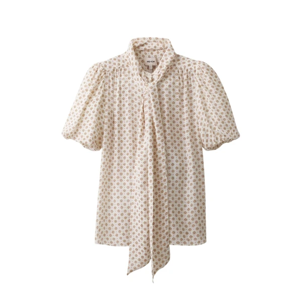 ME+EM ME+EM Feminine Sleeve Blouse in Light Cream Multi - Tops - Intelligent British Fashion at Coveti