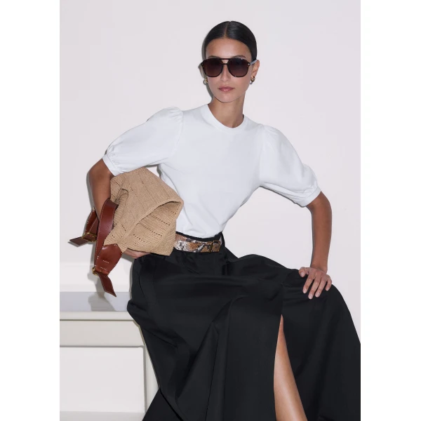 ME+EM ME+EM Feminine Sleeve Tee in Soft White - Tops - Intelligent British Fashion at Coveti