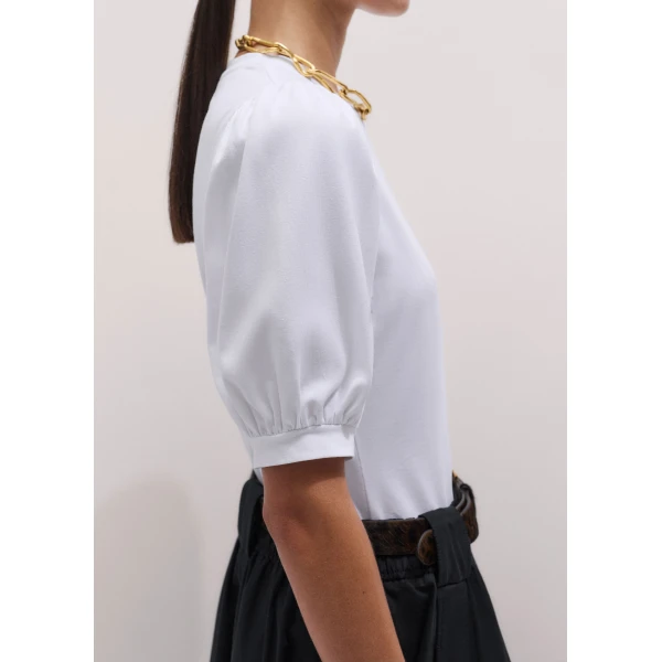 ME+EM ME+EM Feminine Sleeve Tee in Soft White - Tops - Intelligent British Fashion at Coveti