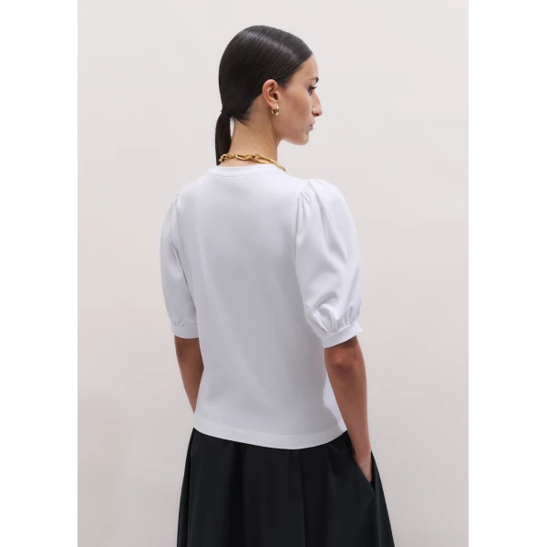 ME+EM ME+EM Feminine Sleeve Tee in Soft White - Tops - Intelligent British Fashion at Coveti
