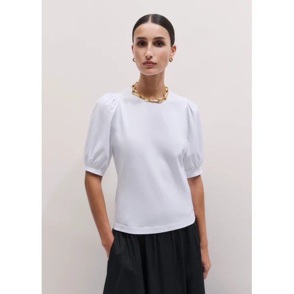 ME+EM ME+EM Feminine Sleeve Tee in Soft White - Tops - Intelligent British Fashion at Coveti