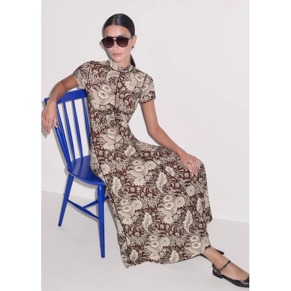 ME+EM ME+EM Fit + Flare Maxi Dress in Brown Multi - Dresses - Intelligent British Fashion at Coveti