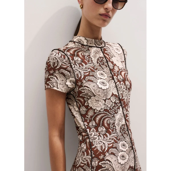 ME+EM ME+EM Fit + Flare Maxi Dress in Brown Multi - Dresses - Intelligent British Fashion at Coveti