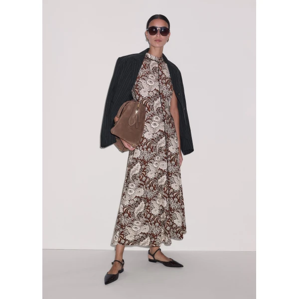 ME+EM ME+EM Fit + Flare Maxi Dress in Brown Multi - Dresses - Intelligent British Fashion at Coveti