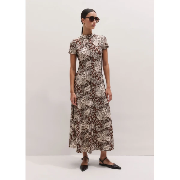 ME+EM ME+EM Fit + Flare Maxi Dress in Brown Multi - Dresses - Intelligent British Fashion at Coveti