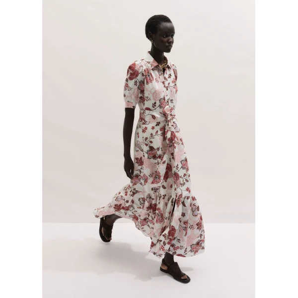 ME+EM ME+EM Fit + Flare Maxi Dress in Light Cream/Multi - Dresses - Intelligent British Fashion at Coveti