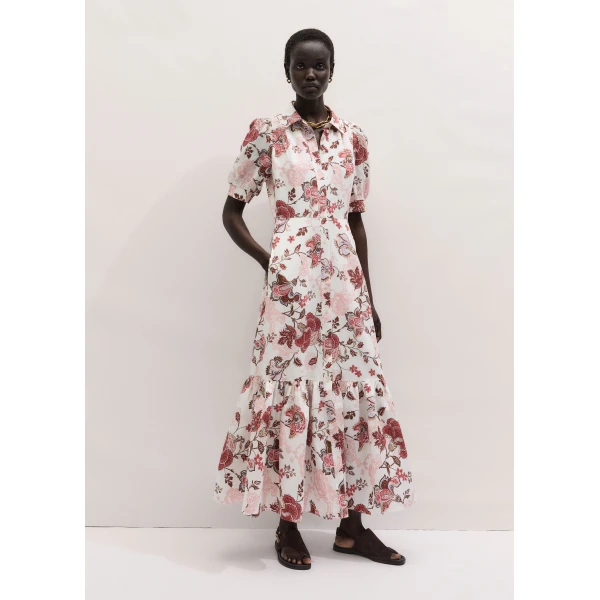 ME+EM ME+EM Fit + Flare Maxi Dress in Light Cream/Multi - Dresses - Intelligent British Fashion at Coveti