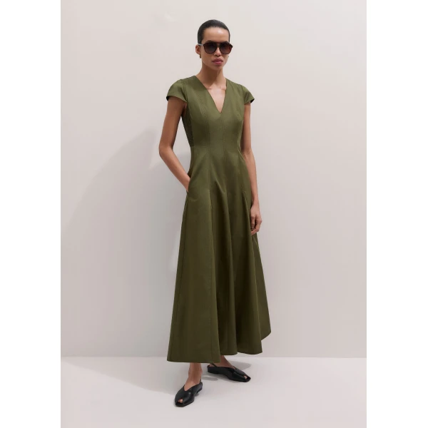 ME+EM ME+EM Fit + Flare Maxi Dress in Olive Green - Dresses - Intelligent British Fashion at Coveti