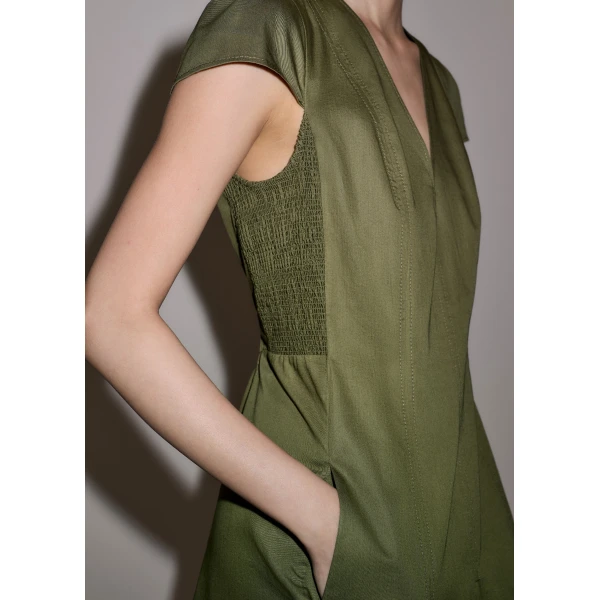 ME+EM ME+EM Fit + Flare Maxi Dress in Olive Green - Dresses - Intelligent British Fashion at Coveti