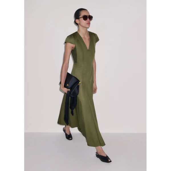 ME+EM ME+EM Fit + Flare Maxi Dress in Olive Green - Dresses - Intelligent British Fashion at Coveti