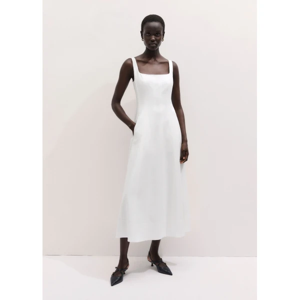 ME+EM ME+EM Fit + Flare Maxi Dress in Soft White - Dresses - Intelligent British Fashion at Coveti
