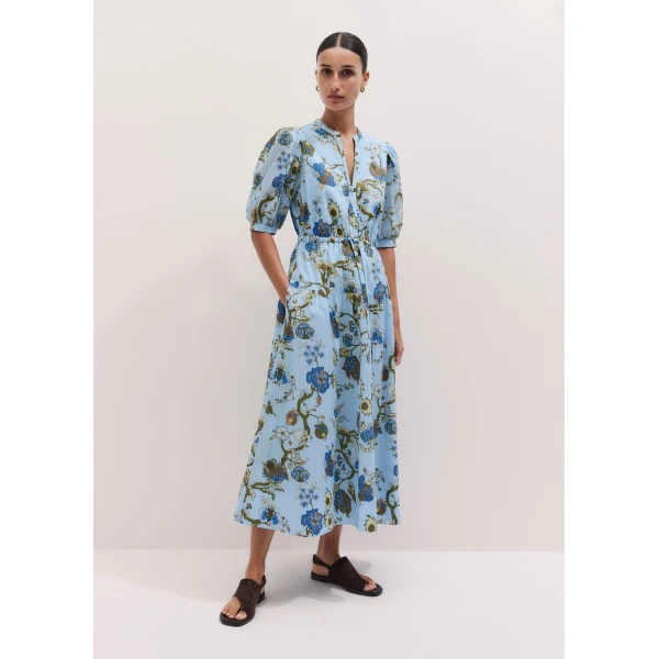 ME+EM ME+EM Fit + Flare Midi Dress in Blue/White - Dresses - Intelligent British Fashion at Coveti