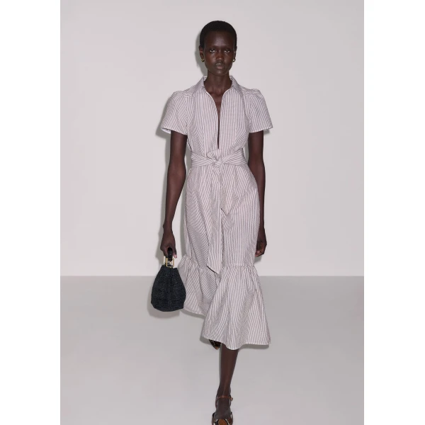 ME+EM ME+EM Fit + Flare Midi Dress in Soft White/Brown - Dresses - Intelligent British Fashion at Coveti