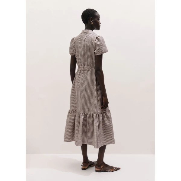 ME+EM ME+EM Fit + Flare Midi Dress in Soft White/Brown - Dresses - Intelligent British Fashion at Coveti