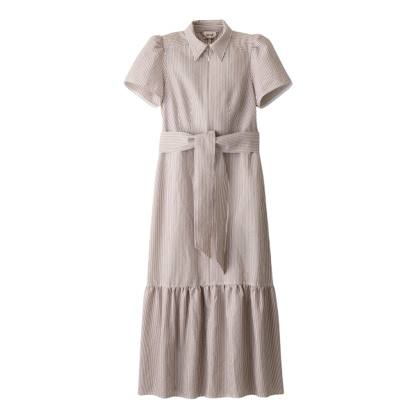 ME+EM ME+EM Fit + Flare Midi Dress in Soft White/Brown - Dresses - Intelligent British Fashion at Coveti