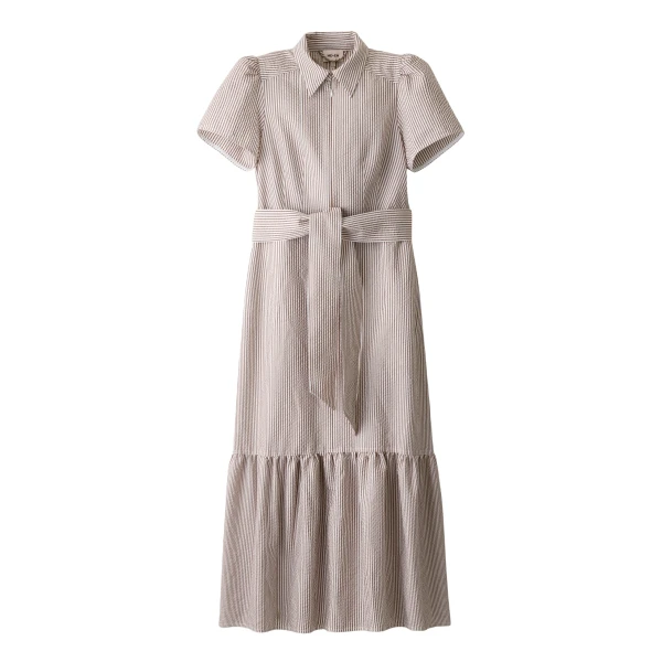 ME+EM ME+EM Fit + Flare Midi Dress in Soft White/Brown - Dresses - Intelligent British Fashion at Coveti