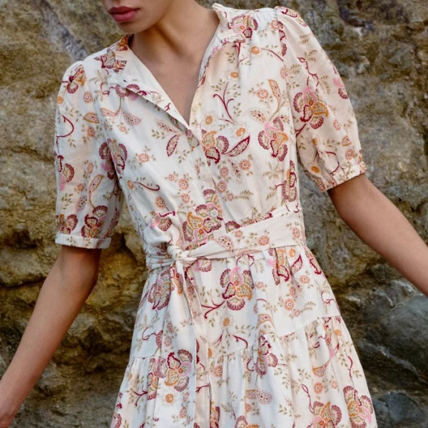 ME+EM ME+EM Fit + Flare Short Dress in Light Cream/Multi - Dresses - Intelligent British Fashion at Coveti