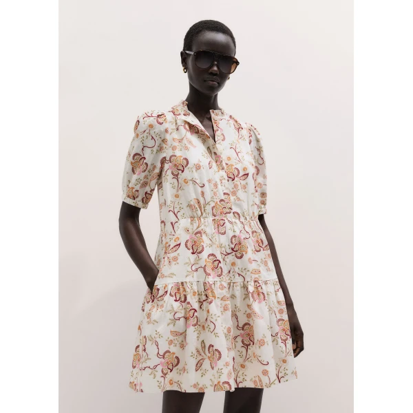 ME+EM ME+EM Fit + Flare Short Dress in Light Cream/Multi - Dresses - Intelligent British Fashion at Coveti