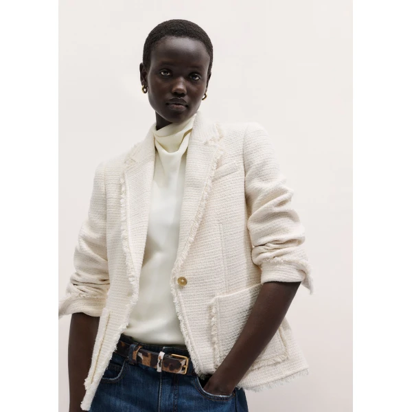 ME+EM ME+EM Fray Soft Sculpt Blazer in Ivory - Jackets - Intelligent British Fashion at Coveti