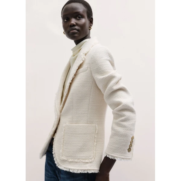 ME+EM ME+EM Fray Soft Sculpt Blazer in Ivory - Jackets - Intelligent British Fashion at Coveti