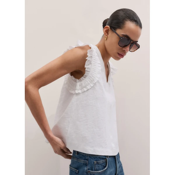 ME+EM ME+EM Frill Sleeve Swing Top in Soft White - Tops - Intelligent British Fashion at Coveti