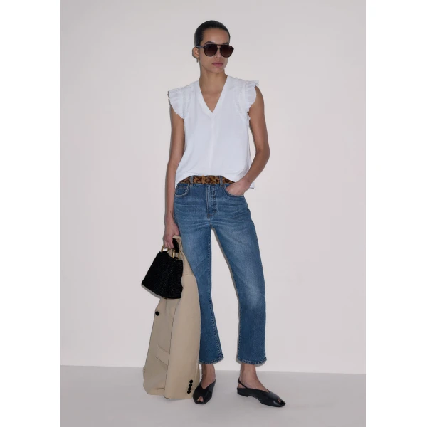 ME+EM ME+EM Frill Sleeve Swing Top in Soft White - Tops - Intelligent British Fashion at Coveti