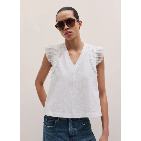 ME+EM ME+EM Frill Sleeve Swing Top in Soft White - Tops - Intelligent British Fashion at Coveti