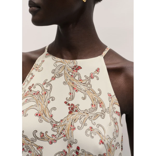 ME+EM ME+EM Halter Slim Maxi Dress in Light Cream/Multi - Dresses - Intelligent British Fashion at Coveti