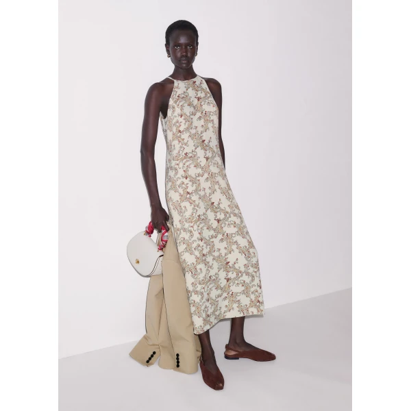 ME+EM ME+EM Halter Slim Maxi Dress in Light Cream/Multi - Dresses - Intelligent British Fashion at Coveti