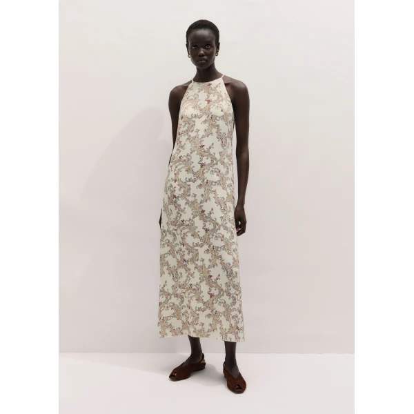 ME+EM ME+EM Halter Slim Maxi Dress in Light Cream/Multi - Dresses - Intelligent British Fashion at Coveti