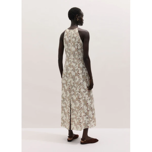 ME+EM ME+EM Halter Slim Maxi Dress in Light Cream/Multi - Dresses - Intelligent British Fashion at Coveti