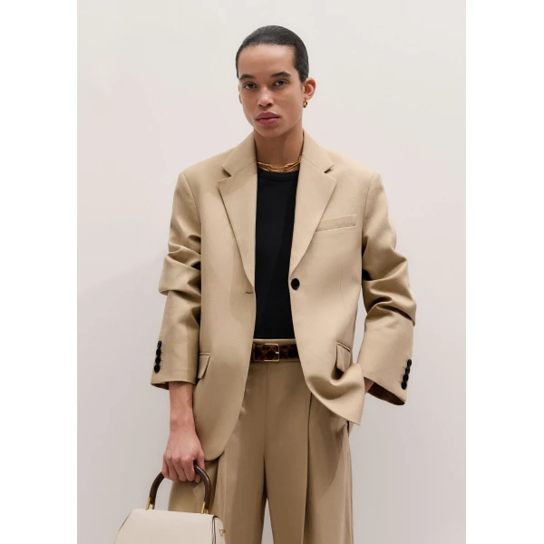 ME+EM ME+EM Icon Oversized Blazer in Warm Stone - Jackets - Intelligent British Fashion at Coveti