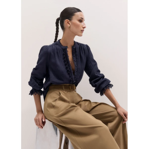 ME+EM ME+EM In-The-Details Blouse in Navy - Tops - Intelligent British Fashion at Coveti