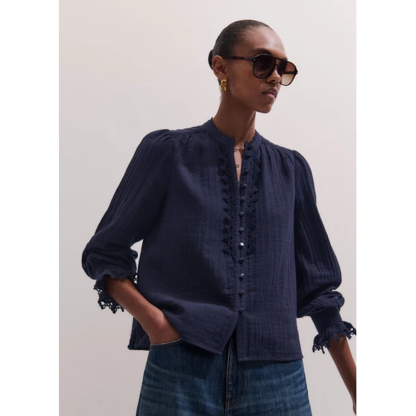 ME+EM ME+EM In-The-Details Blouse in Navy - Tops - Intelligent British Fashion at Coveti