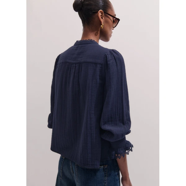 ME+EM ME+EM In-The-Details Blouse in Navy - Tops - Intelligent British Fashion at Coveti