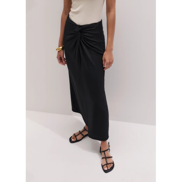 ME+EM ME+EM Knot Detail Maxi Skirt in Black - Skirts - Intelligent British Fashion at Coveti