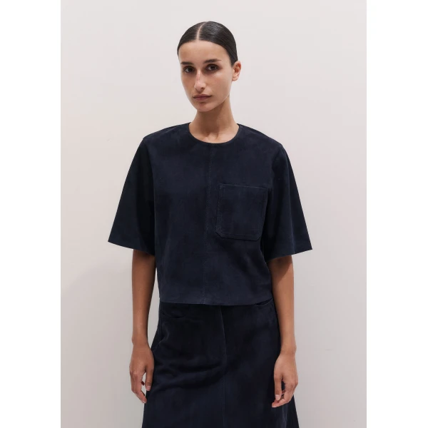 ME+EM ME+EM Luxe Box Tee in Navy - Tops - Intelligent British Fashion at Coveti