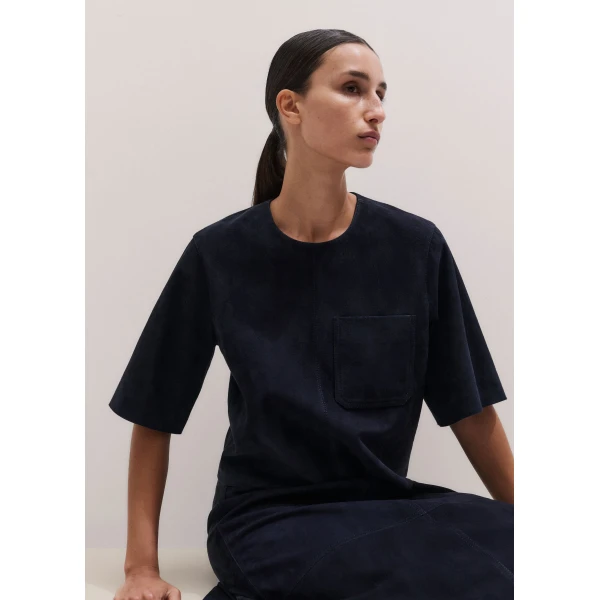 ME+EM ME+EM Luxe Box Tee in Navy - Tops - Intelligent British Fashion at Coveti