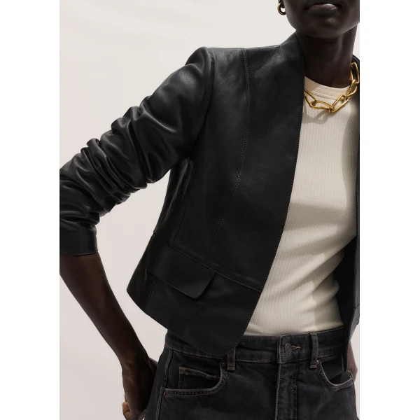 ME+EM ME+EM Luxe Crop Jacket in Black/Brown - Jackets - Intelligent British Fashion at Coveti