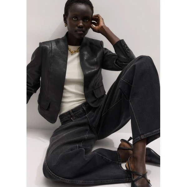 ME+EM ME+EM Luxe Crop Jacket in Black/Brown - Jackets - Intelligent British Fashion at Coveti