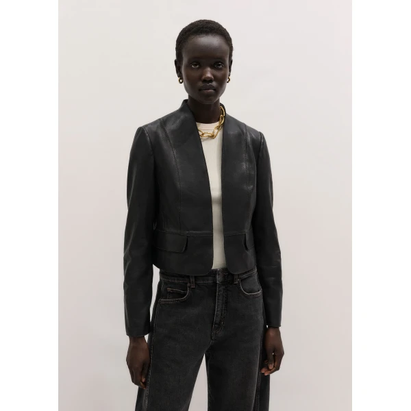 ME+EM ME+EM Luxe Crop Jacket in Black/Brown - Jackets - Intelligent British Fashion at Coveti