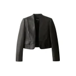 ME+EM ME+EM Luxe Crop Jacket in Black/Brown - Jackets - Intelligent British Fashion at Coveti