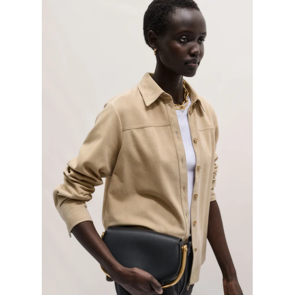ME+EM ME+EM Luxe Straight Shirt in Pale Tan - Tops - Intelligent British Fashion at Coveti