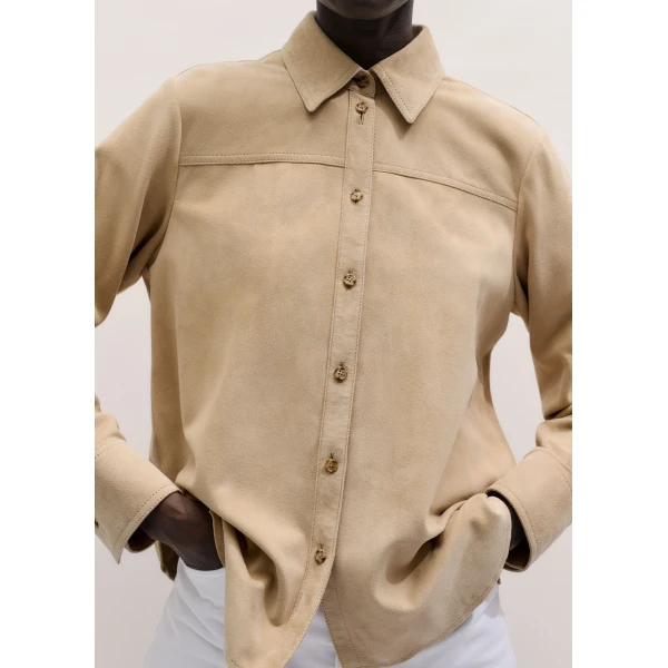 ME+EM ME+EM Luxe Straight Shirt in Pale Tan - Tops - Intelligent British Fashion at Coveti