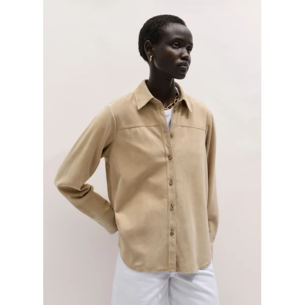 ME+EM ME+EM Luxe Straight Shirt in Pale Tan - Tops - Intelligent British Fashion at Coveti