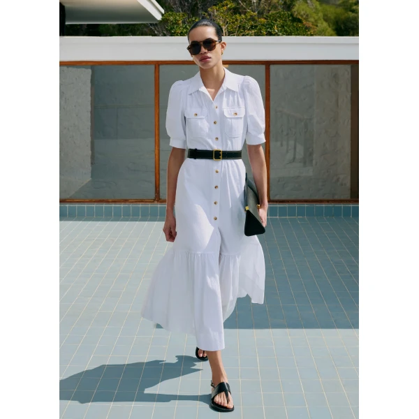 ME+EM ME+EM Midi Shirt Dress in Soft White - Dresses - Intelligent British Fashion at Coveti