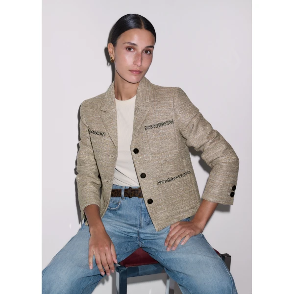 ME+EM ME+EM Patch Pocket Jacket in Gold Multi - Jackets - Intelligent British Fashion at Coveti