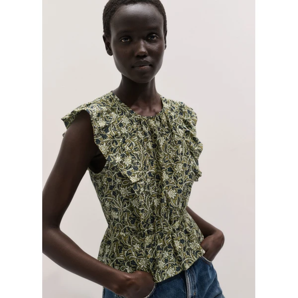 ME+EM ME+EM Peplum Blouse in Green/Multi - Tops - Intelligent British Fashion at Coveti